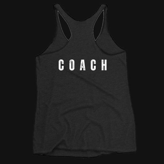 STRONG AF women's Coach racerback tank, vintage black, back