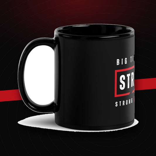 bg2|39114227286212|STRONG AF Black Glossy Ceramic Mug on dark