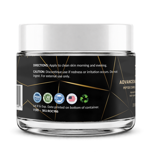 For Fathers Advanced Multi Peptide Cream, 2 fl oz glass jar — left view, directions panel