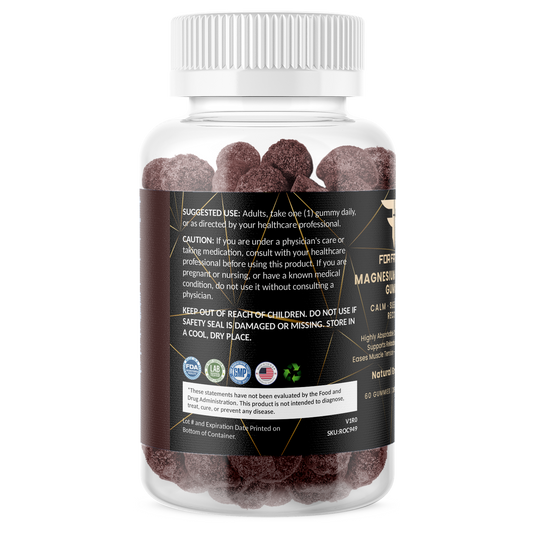 Magnesium Glycinate Gummies Natural Grape Flavor 60 gummies – left label panel – For Fathers Fitness