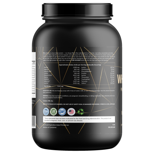 Whey Armor Premium Protein Blend Vanilla Milkshake 2 lb – left label panel – For Fathers Fitness
