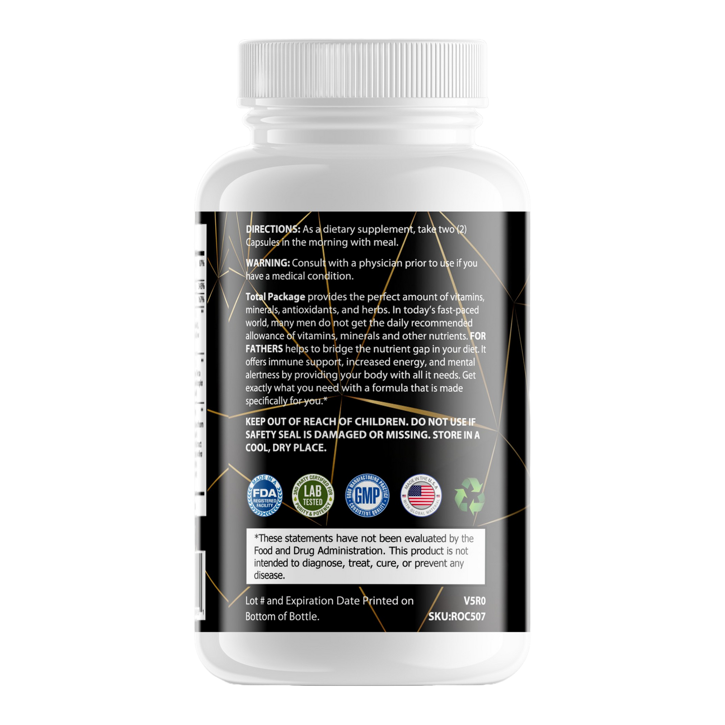 For Fathers Fitness total package multivitamin for men label