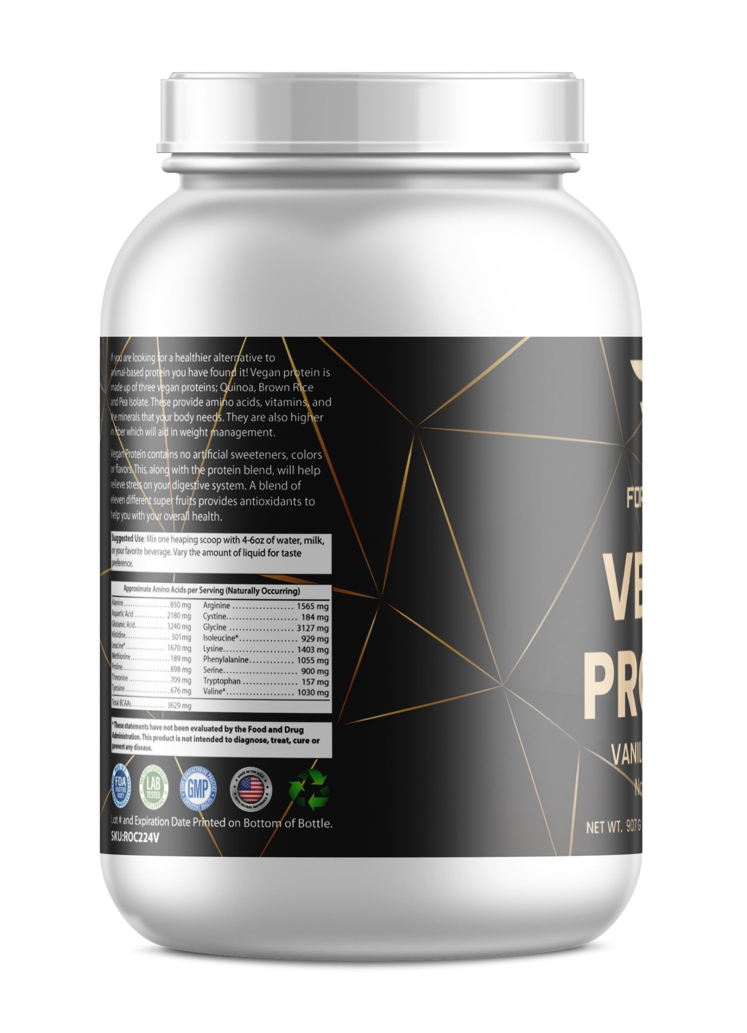 Organic Plant-Based Vanilla Vegan Protein Powder - 2 LB Natural & Healthy - For Fathers Fitness