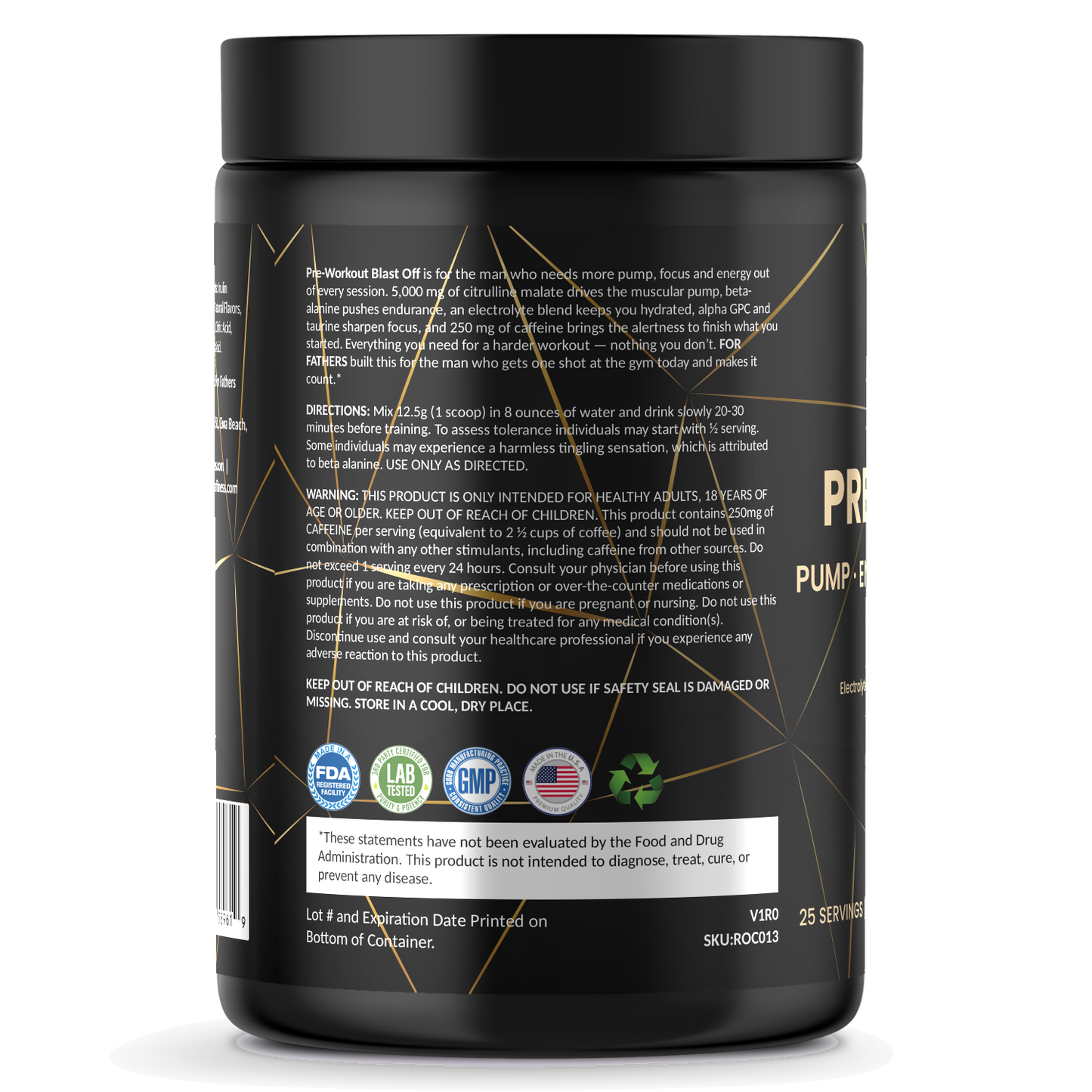 Pre-Workout – Blast Off – For Fathers Fitness – left side – directions