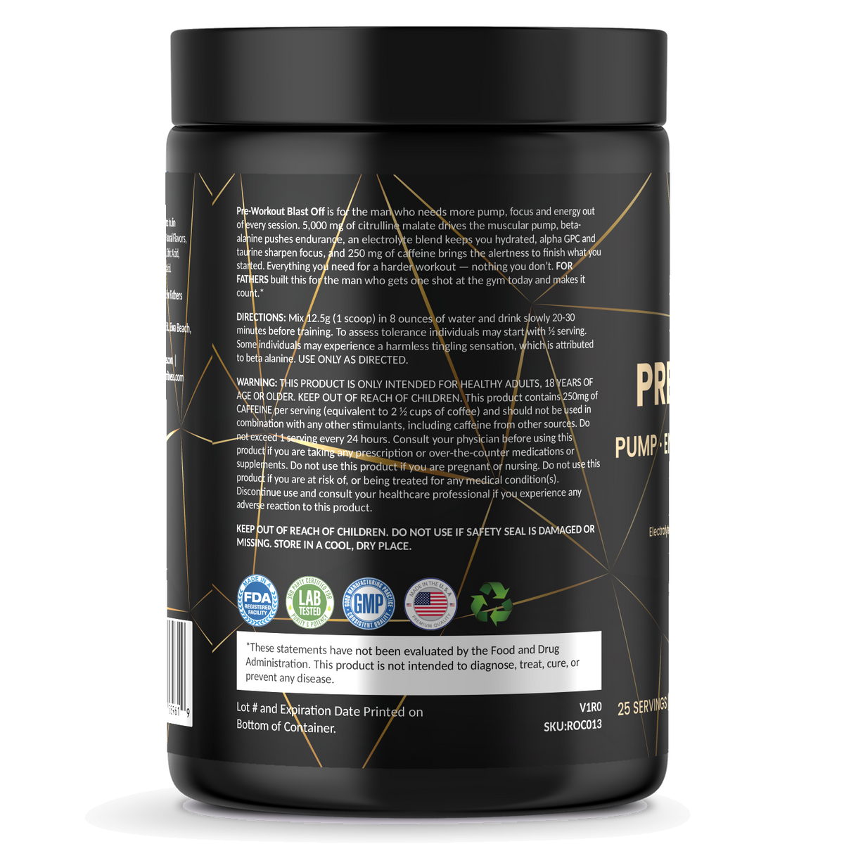 Pre-Workout – Blast Off – For Fathers Fitness – left side – directions