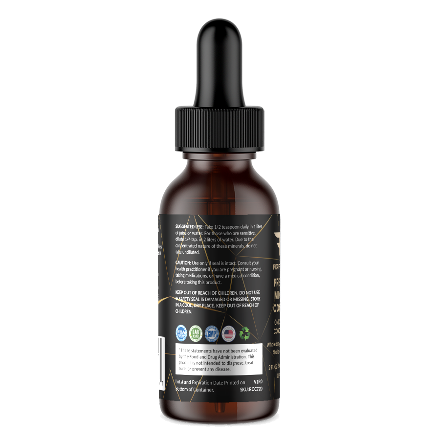 Premium Mineral Complex – Ionic Trace Minerals – For Fathers Fitness – left side – directions