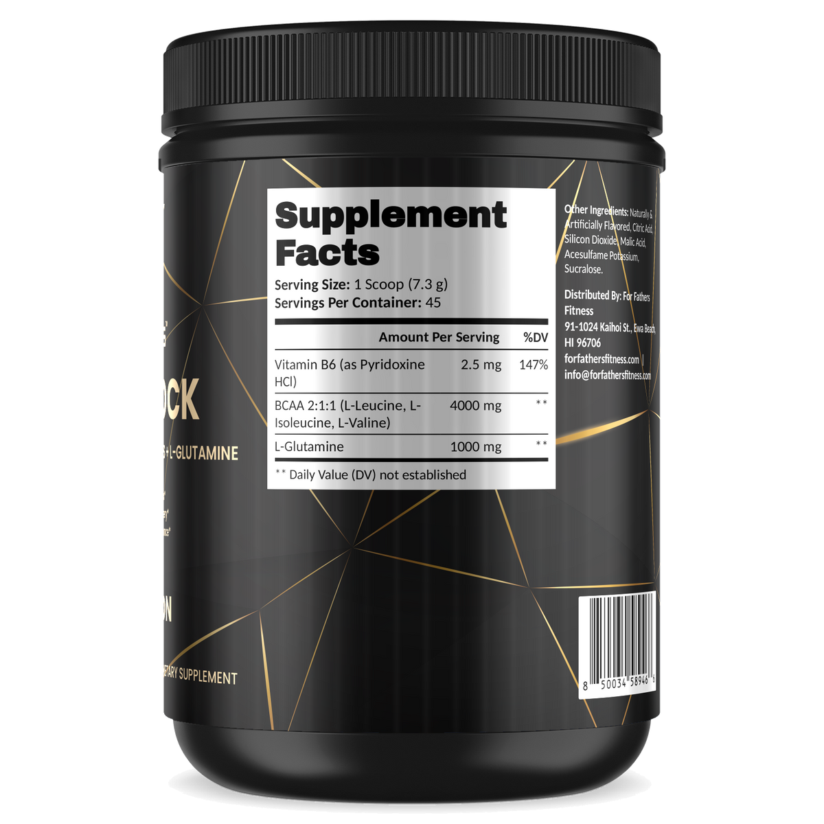 BCAA Shock – Watermelon – For Fathers Fitness – right side – Supplement Facts