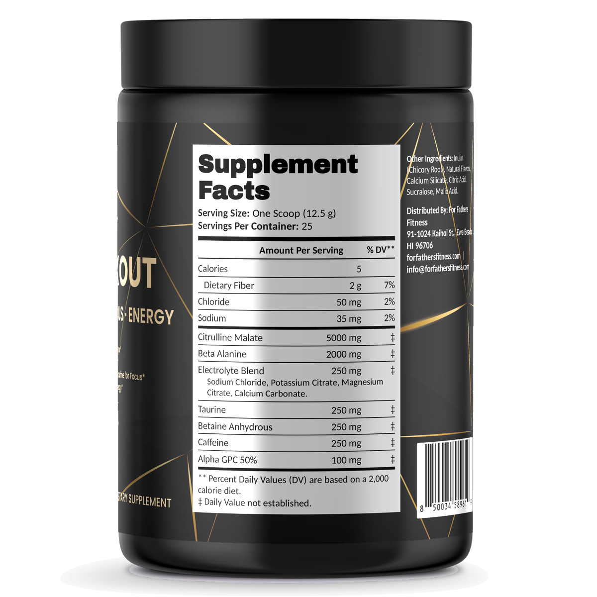 Pre-Workout – Blast Off – For Fathers Fitness – right side – Supplement Facts