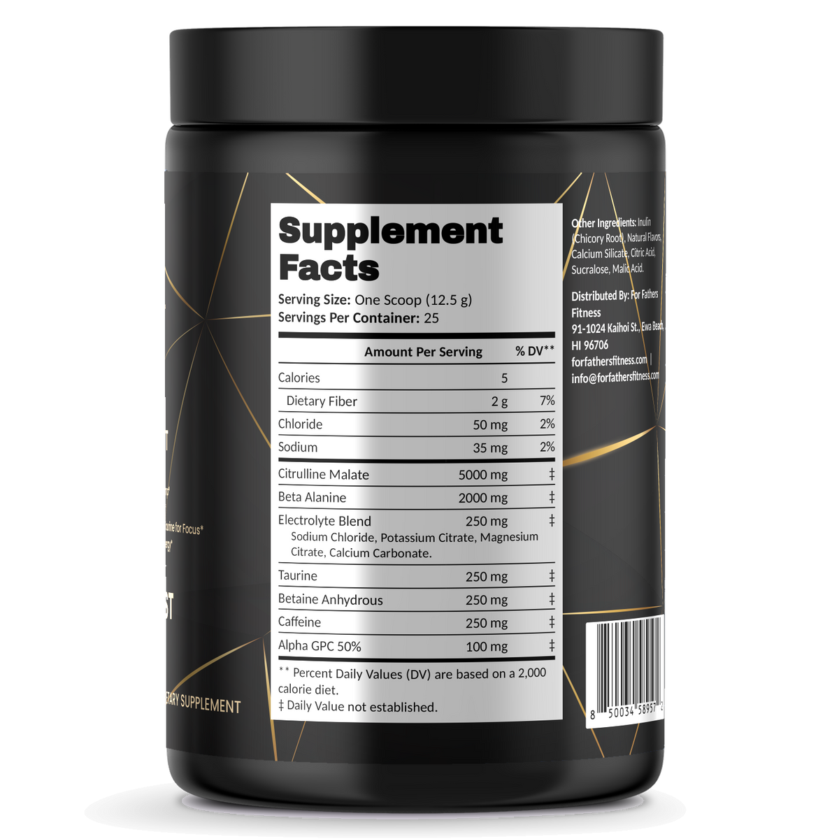 Pump Pre-Workout – Citrus Blast – For Fathers Fitness – right side – Supplement Facts