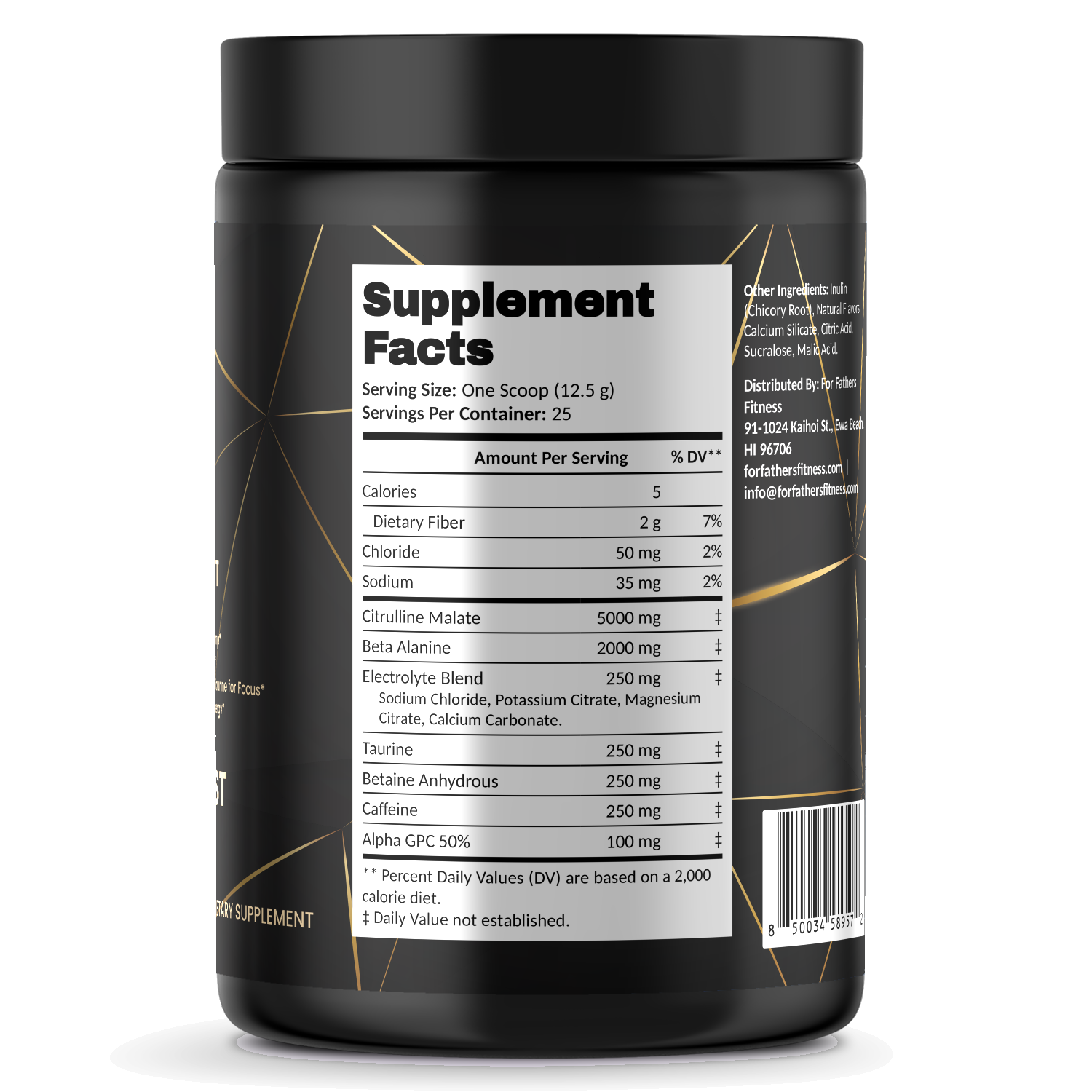 Pump Pre-Workout – Citrus Blast – For Fathers Fitness – right side – Supplement Facts