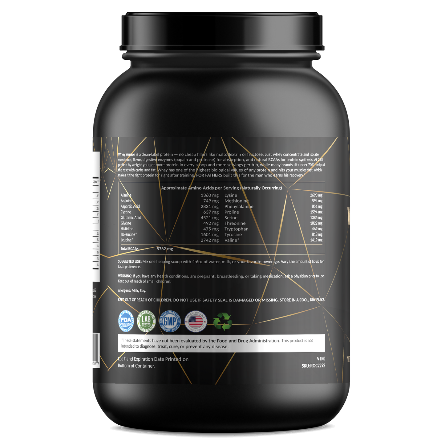 Whey Armor Protein – Birthday Cake – For Fathers Fitness – left side – directions