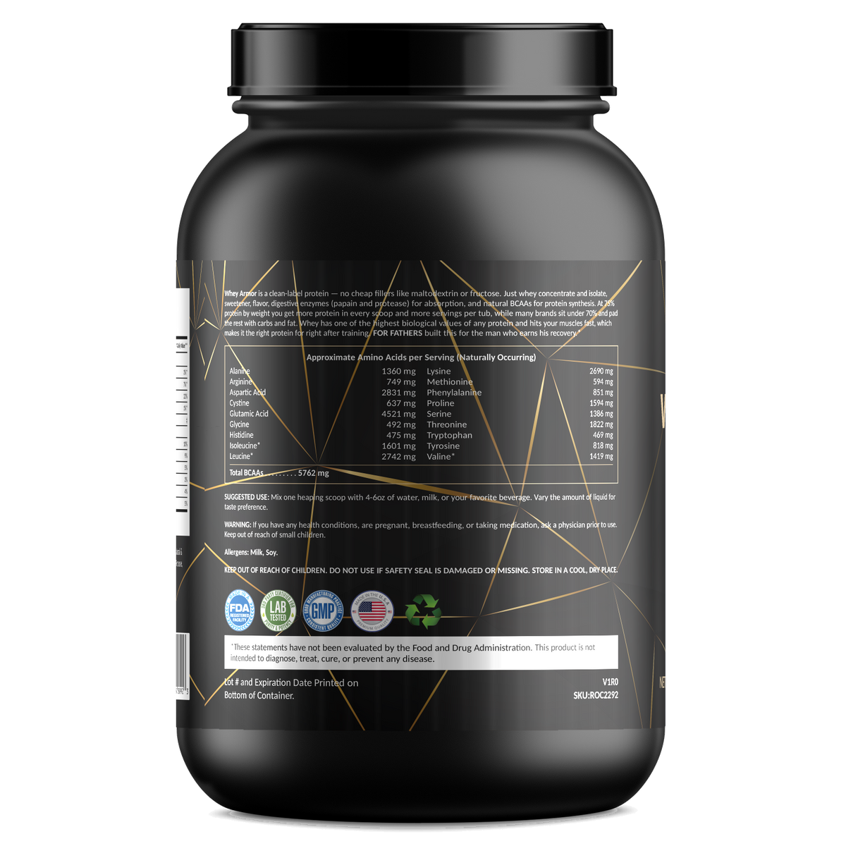 Whey Armor Protein – Birthday Cake – For Fathers Fitness – left side – directions
