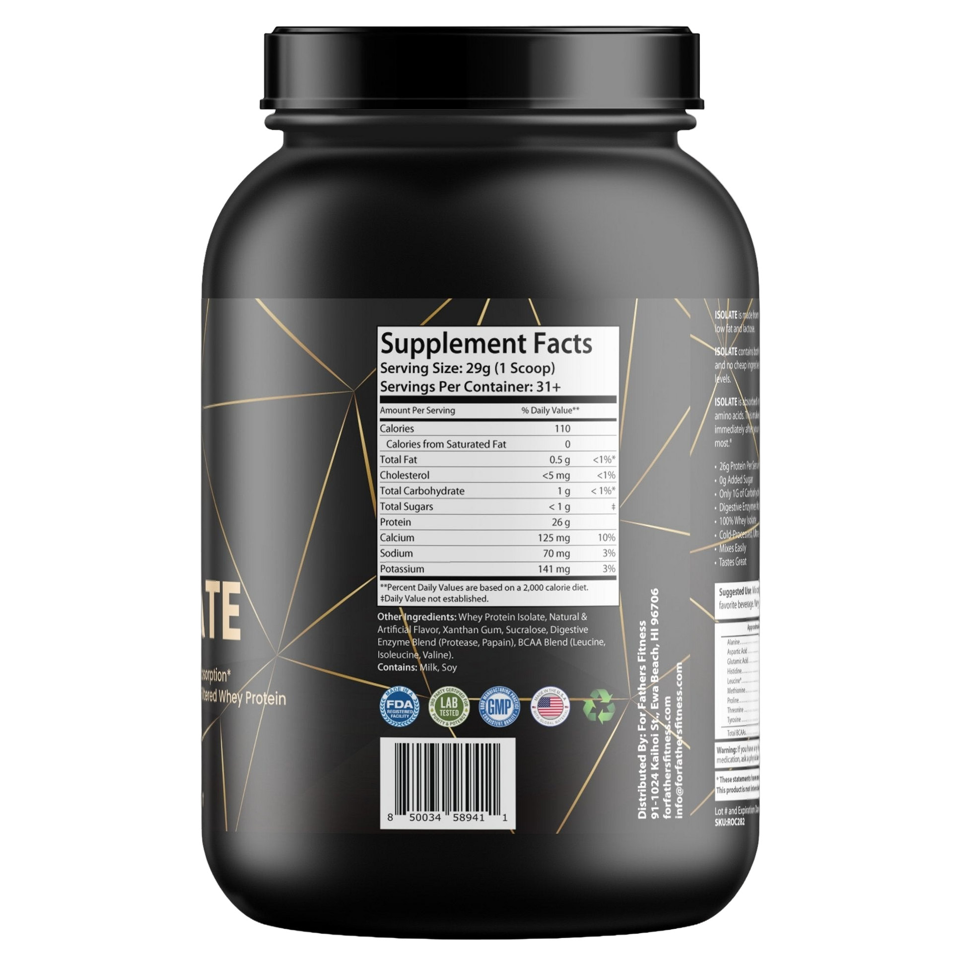 For Fathers Fitness 2lb whey isolate vanilla label