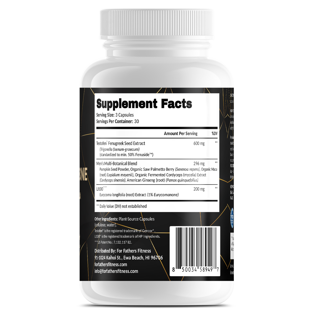 Premium Testosterone – For Fathers Fitness – back – Supplement Facts