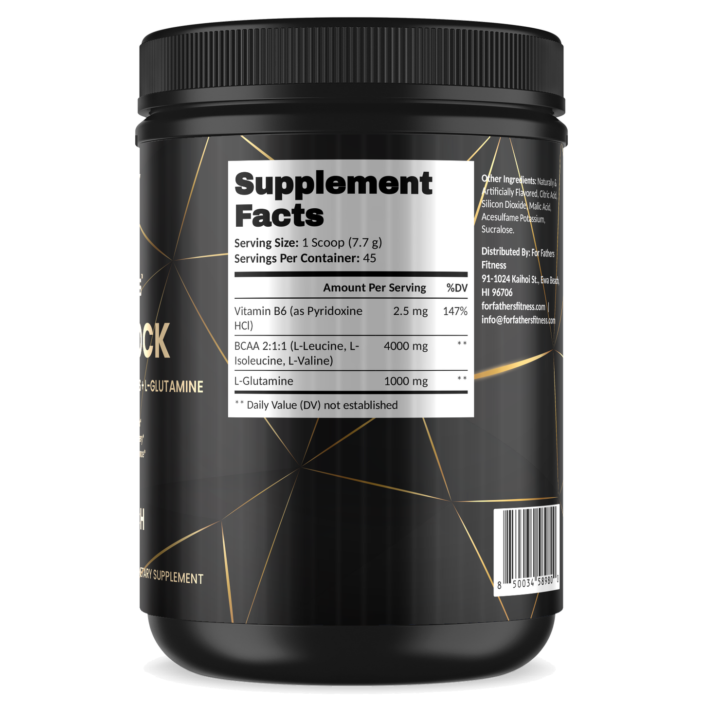 BCAA Shock – Fruit Punch – For Fathers Fitness – right side – Supplement Facts
