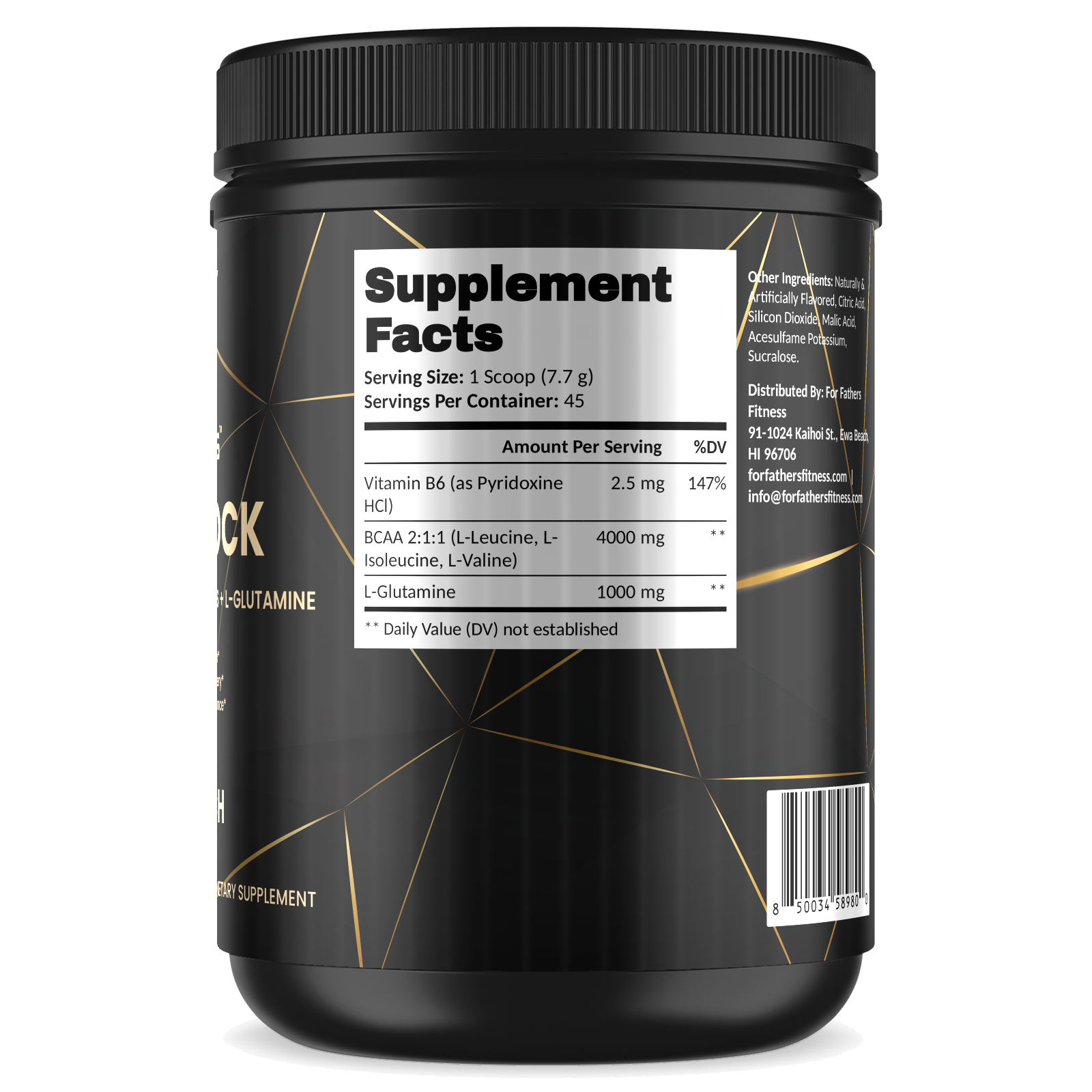 BCAA Shock – Fruit Punch – For Fathers Fitness – right side – Supplement Facts