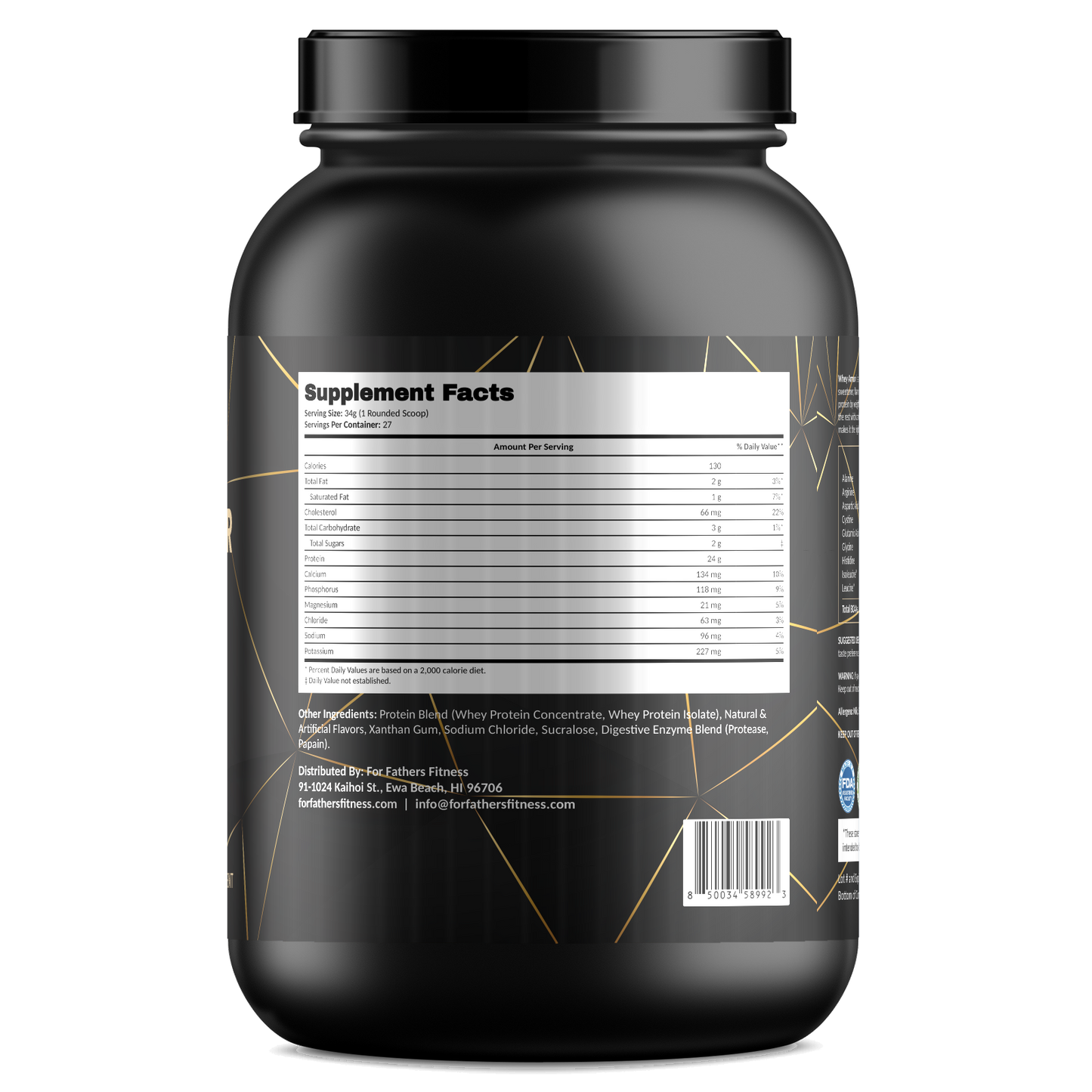 Whey Armor Protein – Birthday Cake – For Fathers Fitness – right side – Supplement Facts