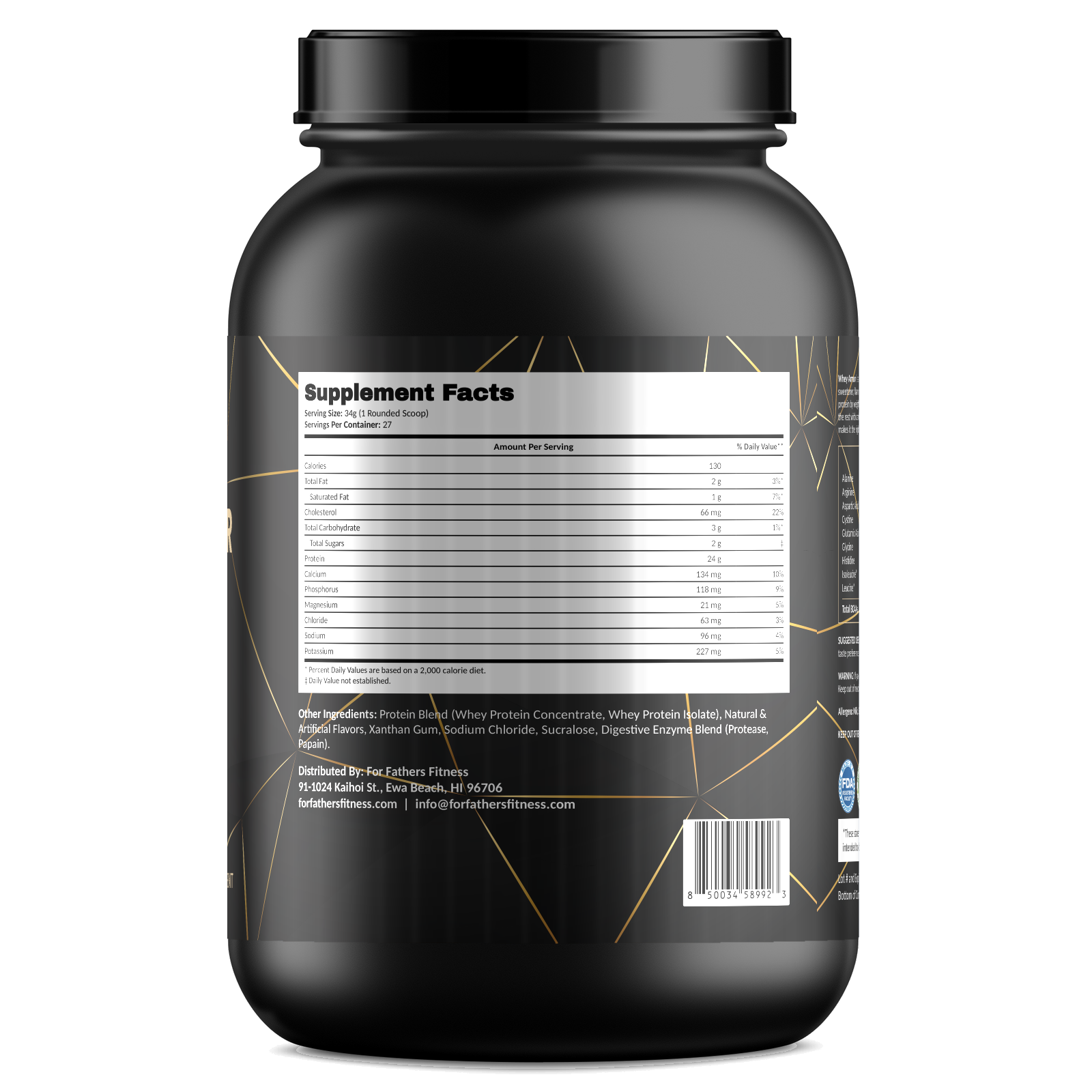 Whey Armor Protein – Birthday Cake – For Fathers Fitness – right side – Supplement Facts