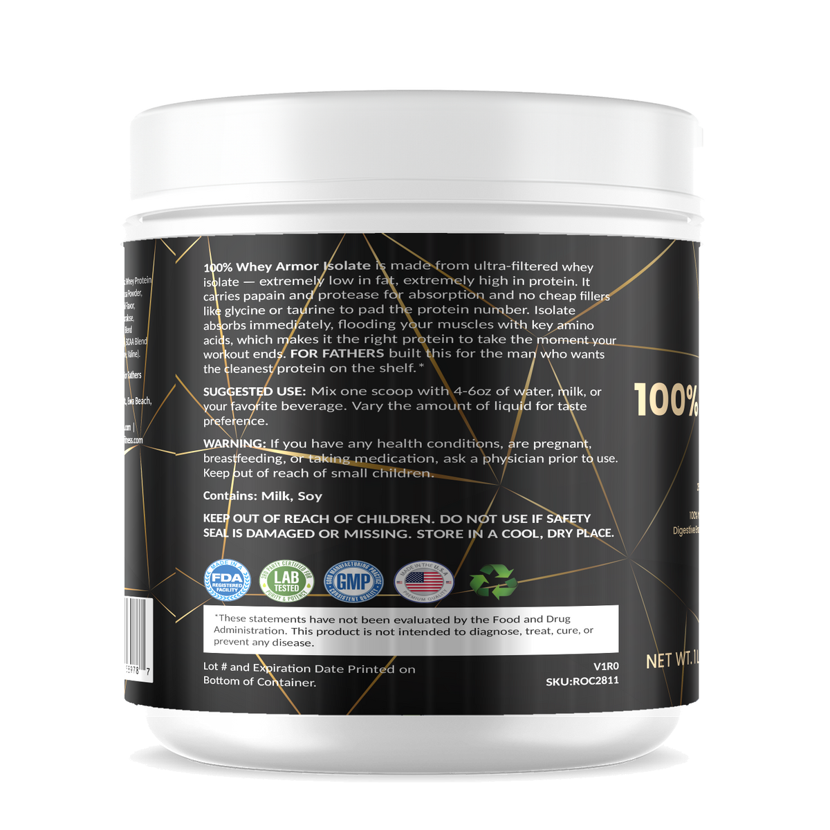 100% Whey Armor Isolate – Chocolate – For Fathers Fitness – left side – directions