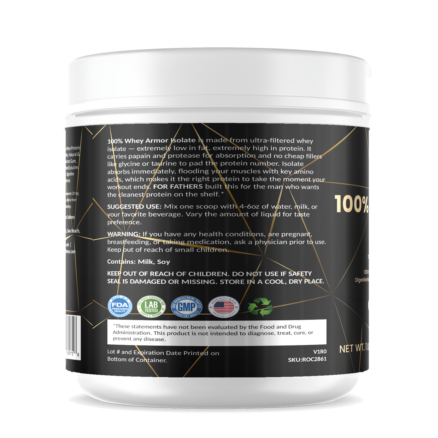 100% Whey Armor Isolate – Cappuccino – For Fathers Fitness – left side – directions