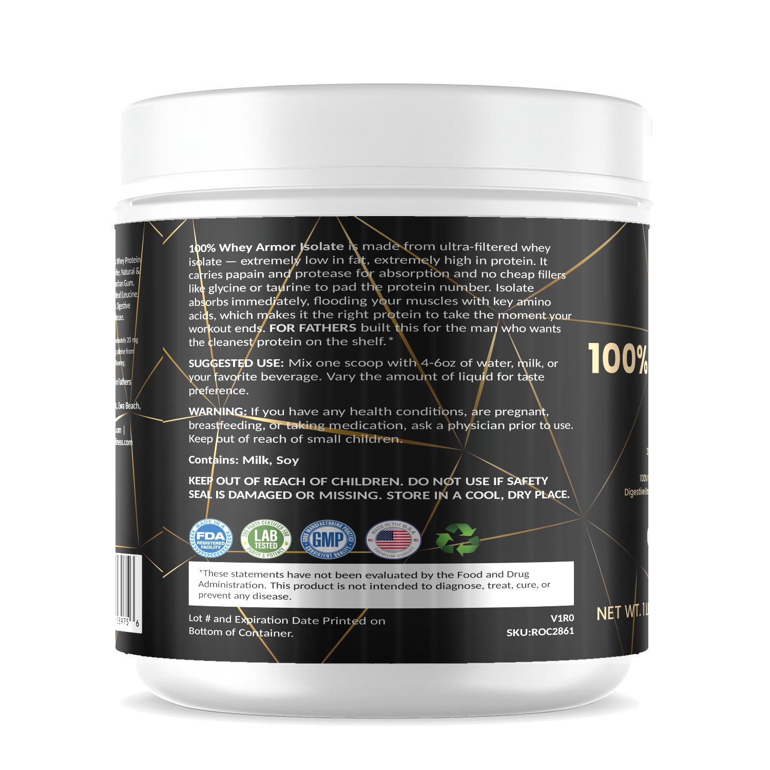 100% Whey Armor Isolate – Cappuccino – For Fathers Fitness – left side – directions