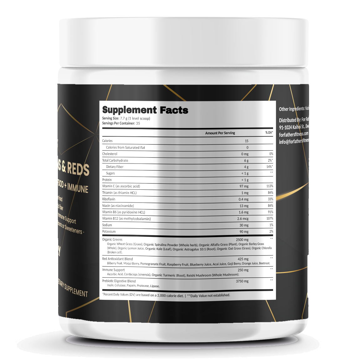 All-In-One Greens & Reds Superfood – Mixed Berry – For Fathers Fitness – right side – Supplement Facts