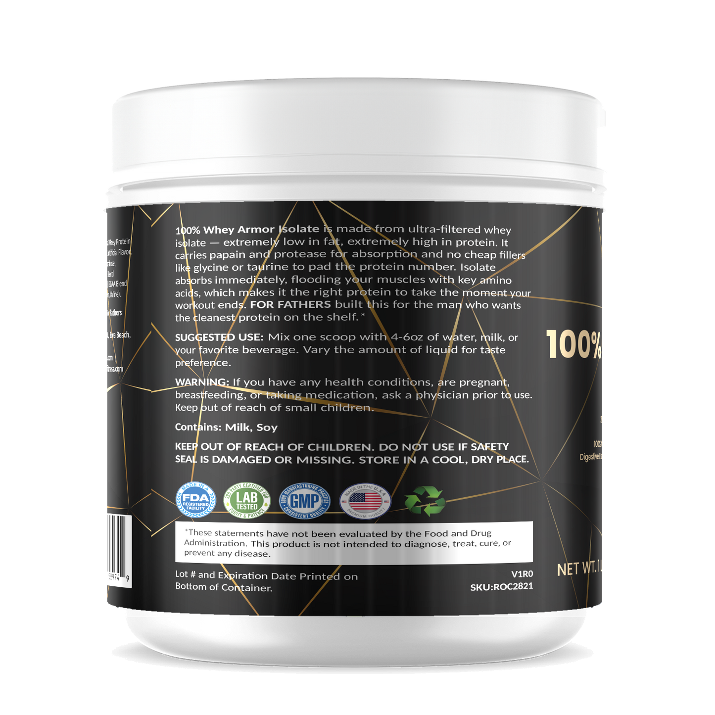 100% Whey Armor Isolate – Vanilla – For Fathers Fitness – left side – directions