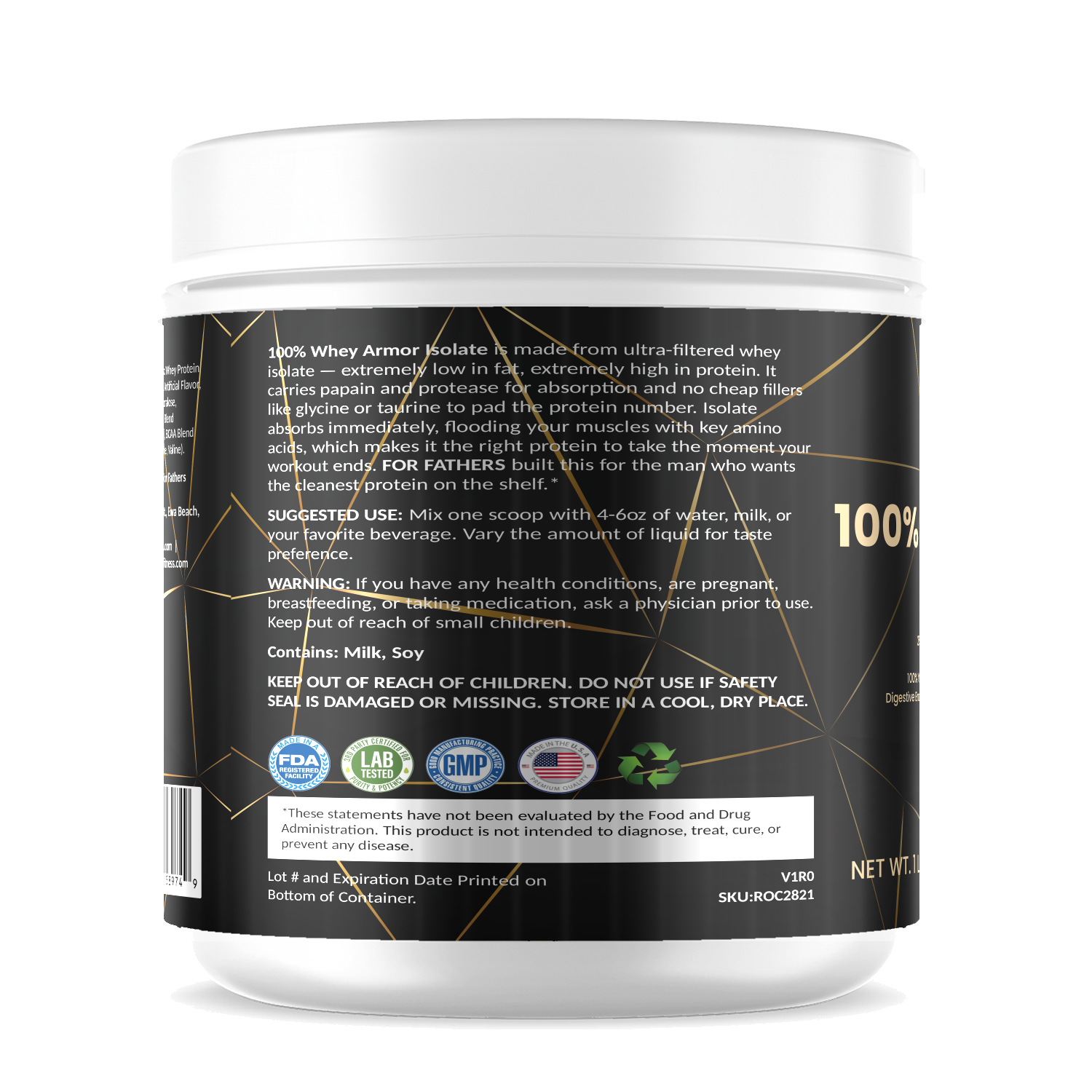 100% Whey Armor Isolate – Vanilla – For Fathers Fitness – left side – directions
