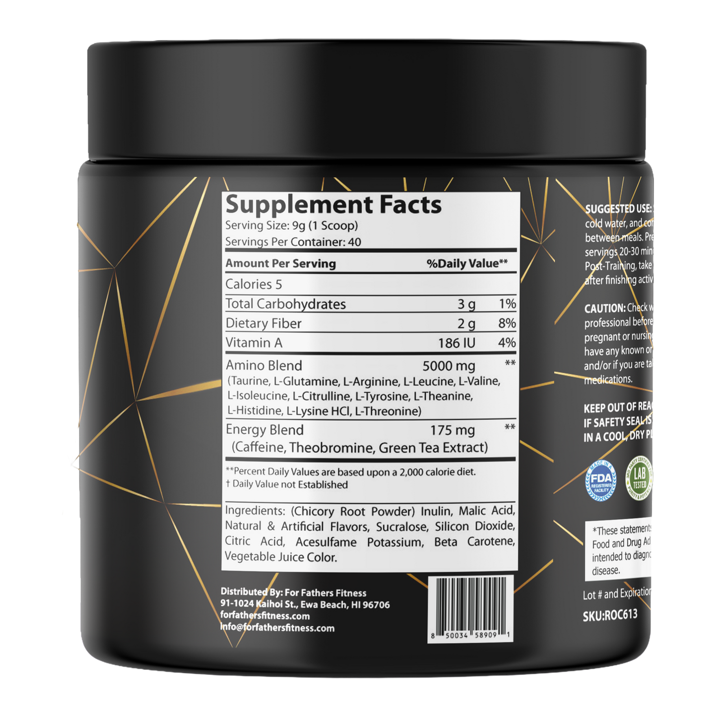 For Fathers Fitness amino energized peach mango flavor label