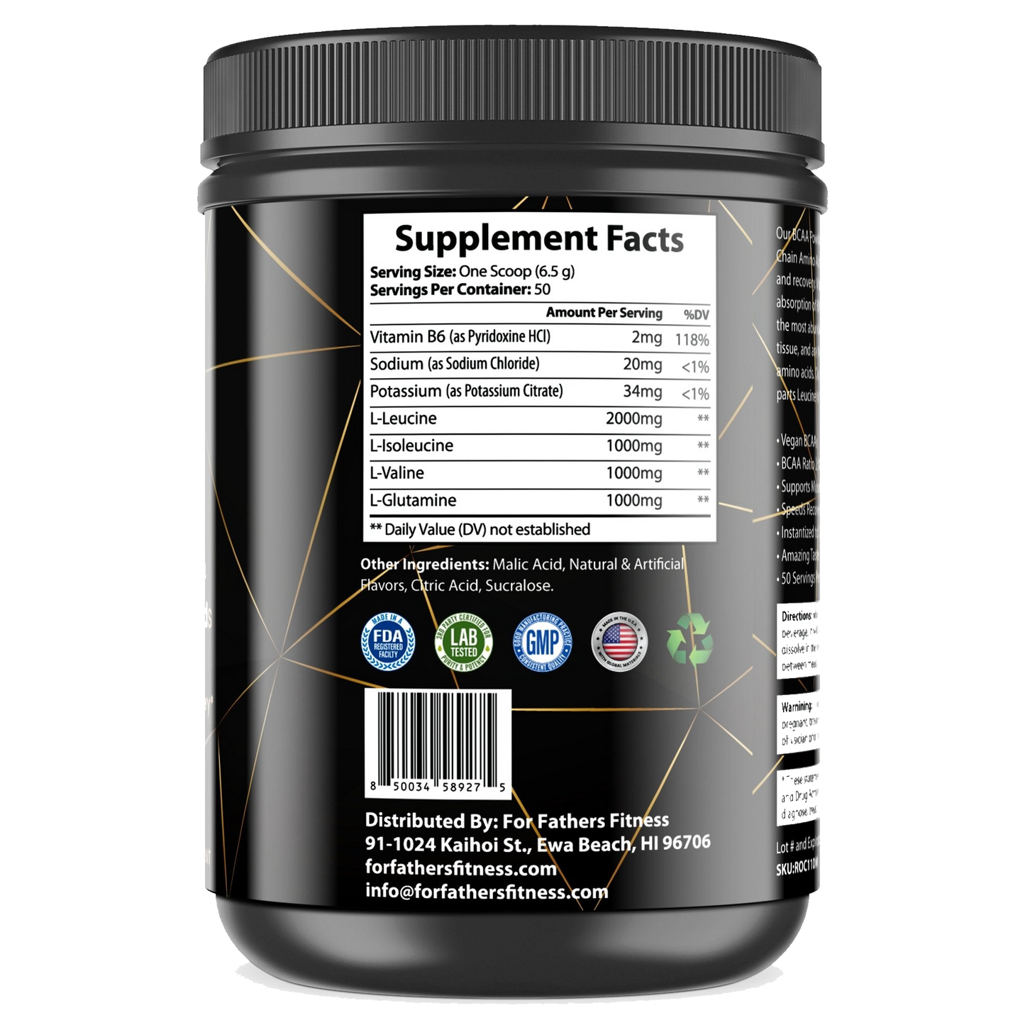 Lemon Lime BCAA 2:1:1 supplement - back label