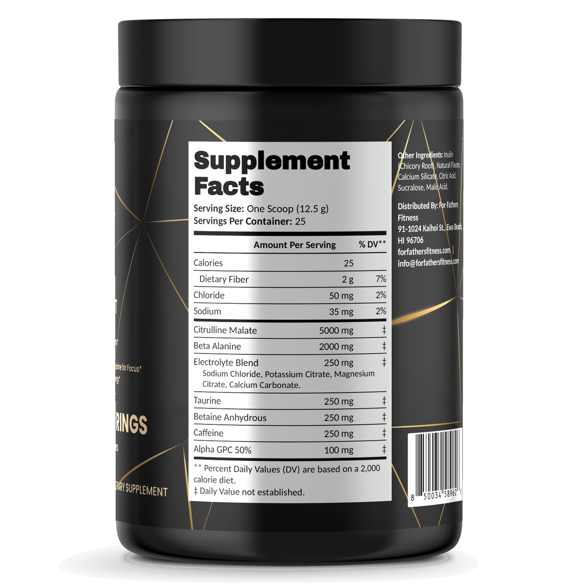 Pump Pre-Workout – Georgia Peach Rings – For Fathers Fitness – right side – Supplement Facts