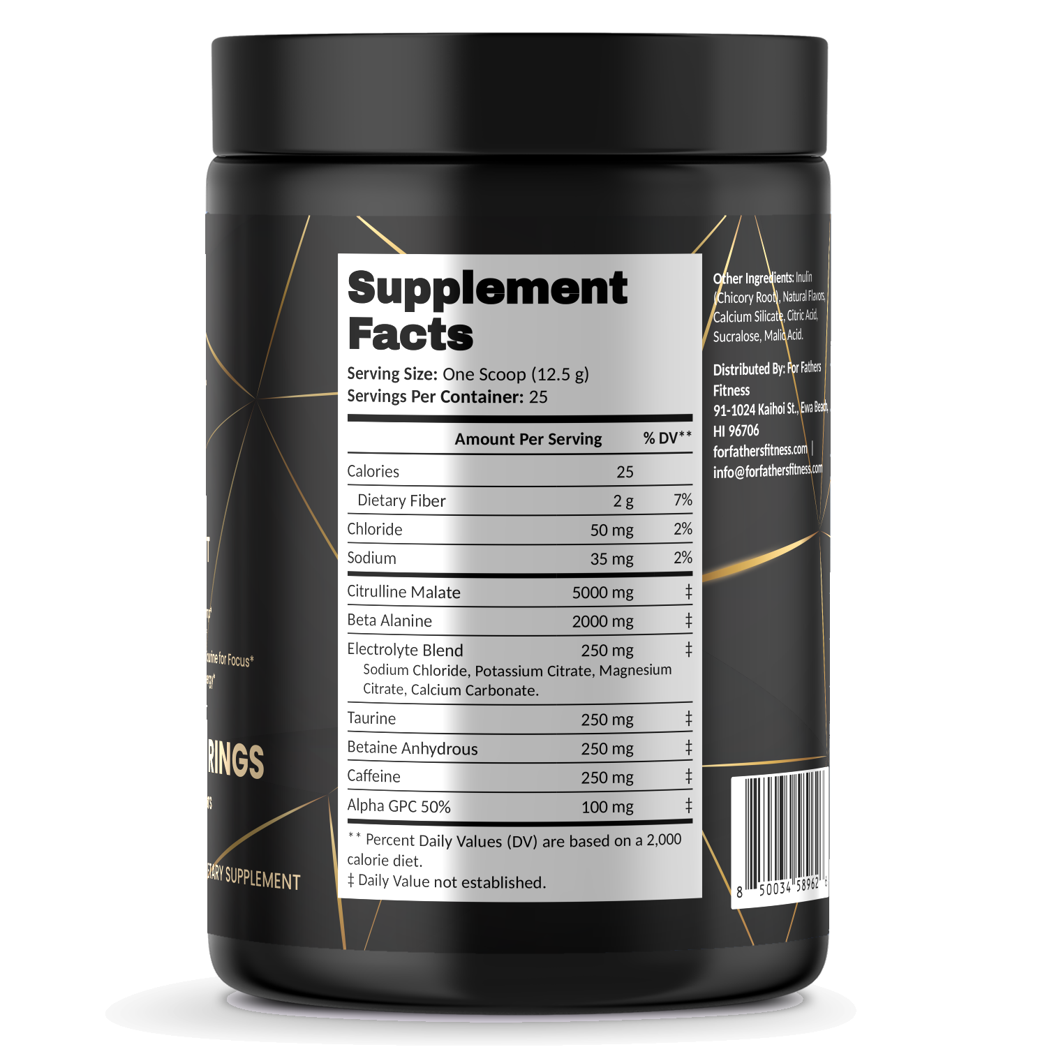 Pump Pre-Workout – Georgia Peach Rings – For Fathers Fitness – right side – Supplement Facts