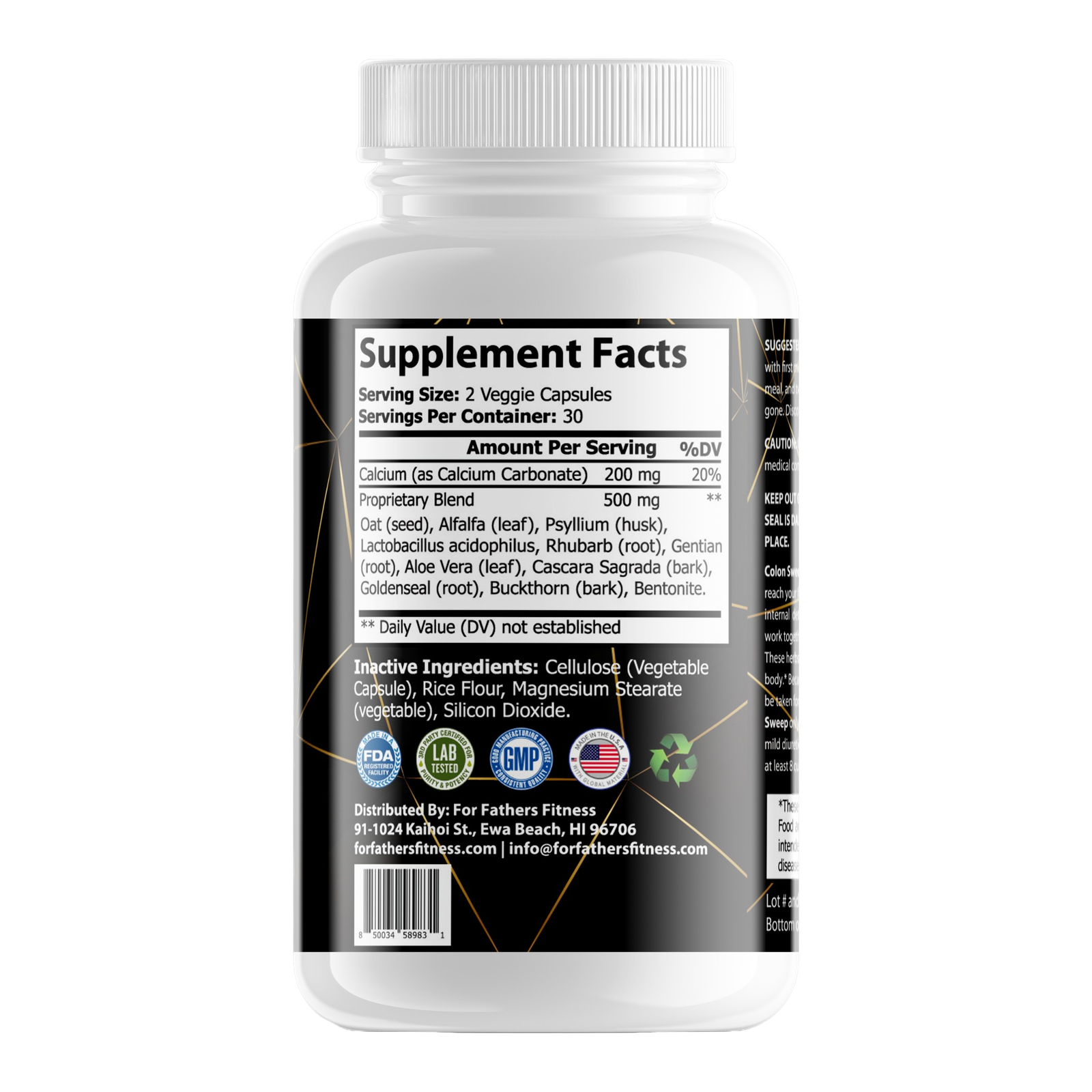 For Fathers Fitness colon sweep total cleansing formula label