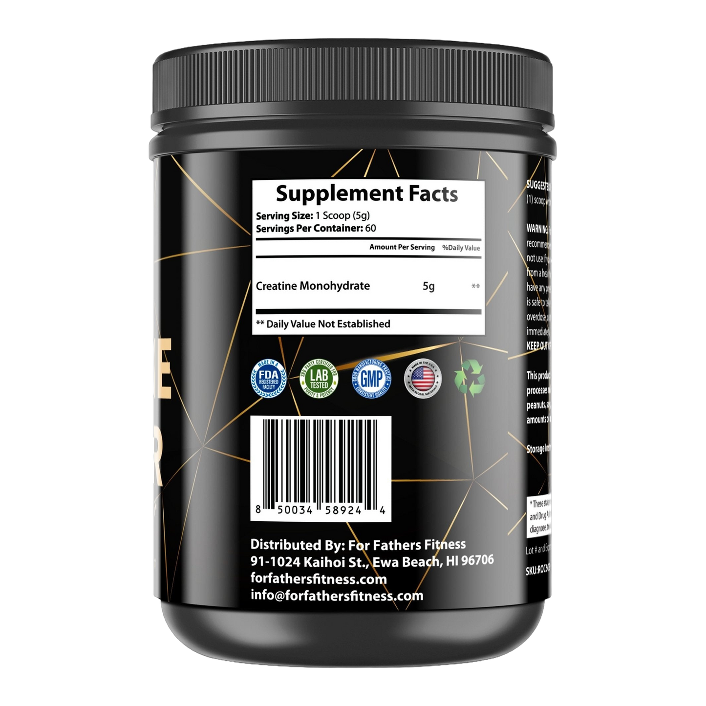 For Fathers Fitness creatine powder label