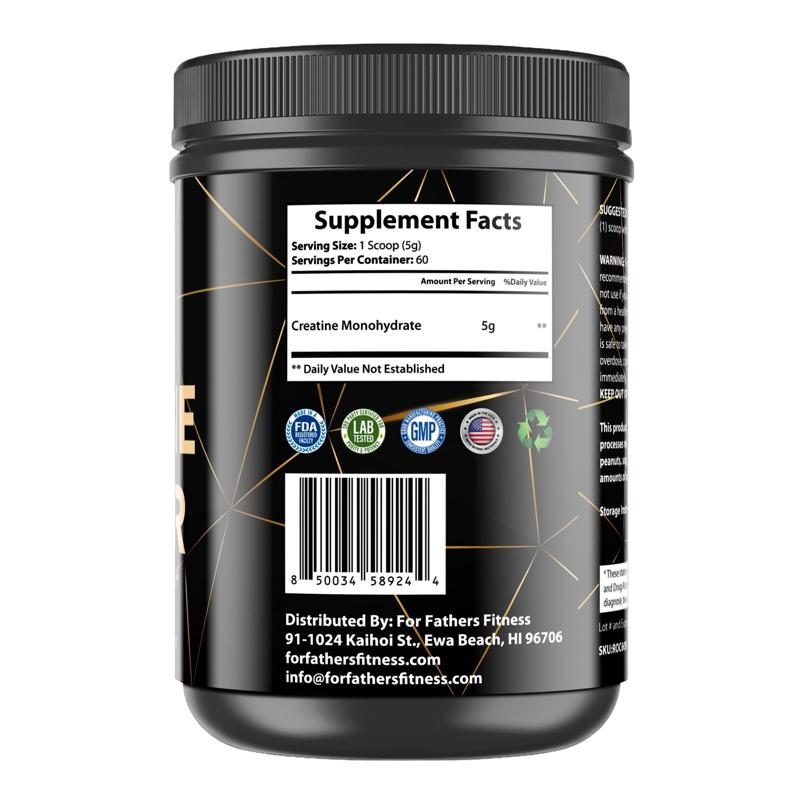 For Fathers Fitness creatine powder label