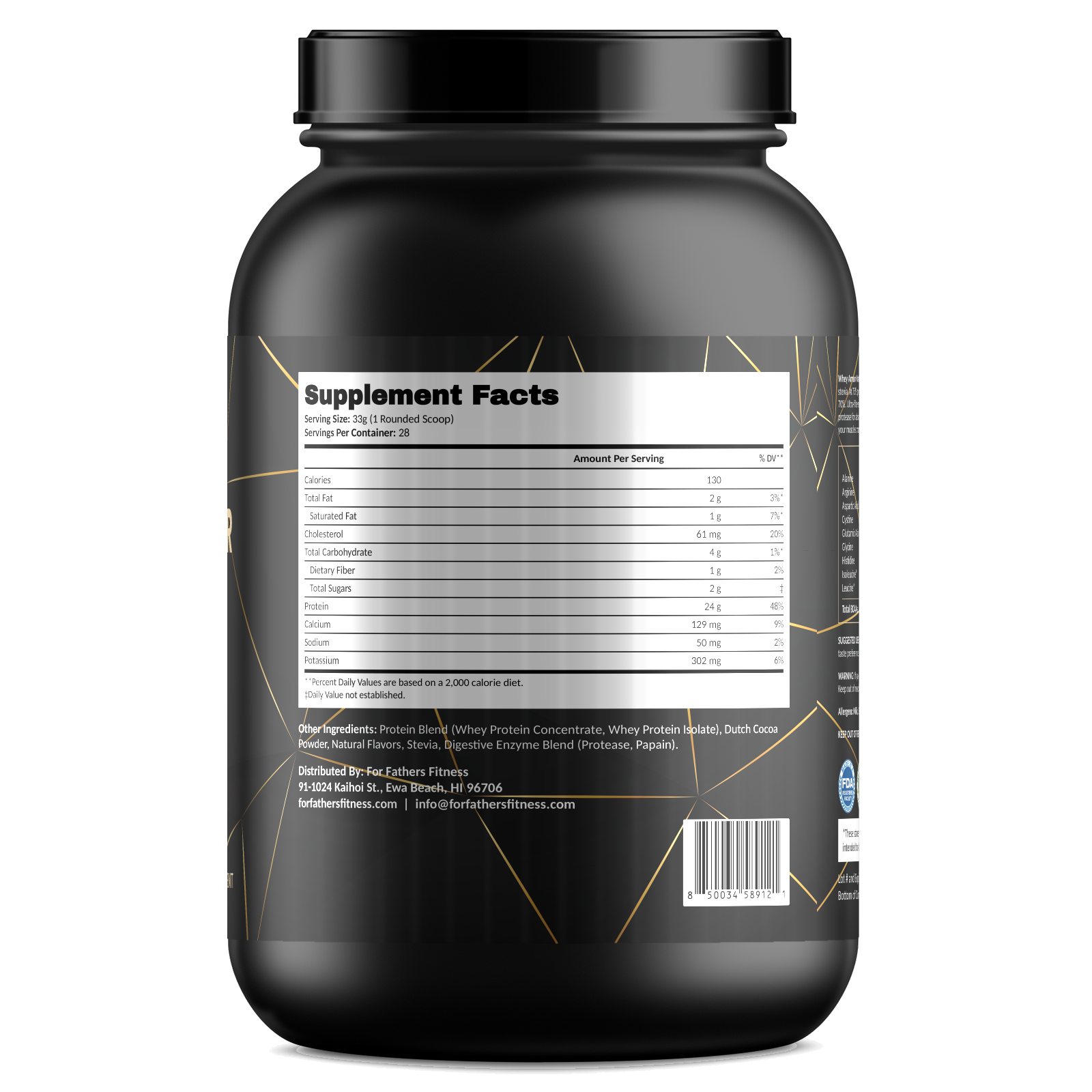 Whey Armor Natural Protein – Chocolate – For Fathers Fitness – right side – Supplement Facts