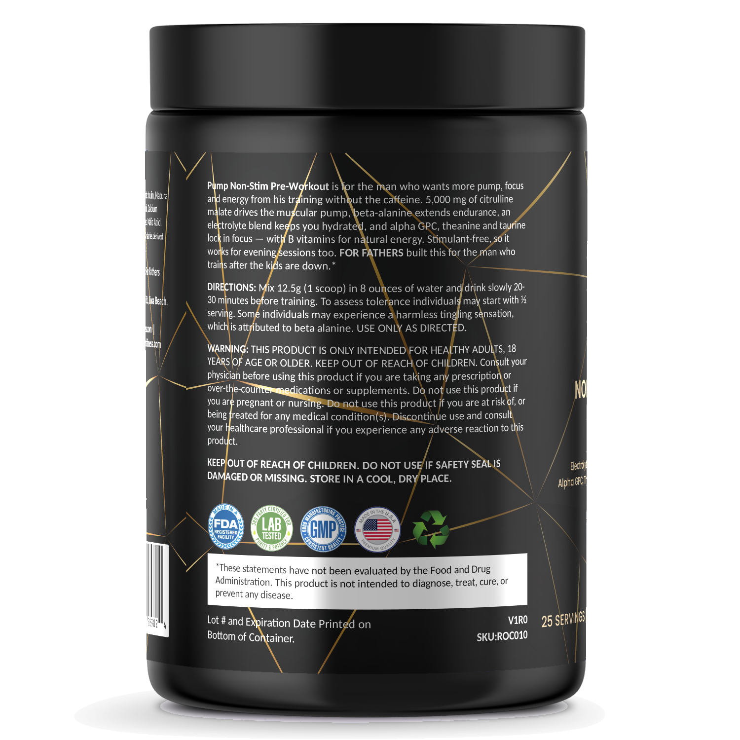 Pump Non-Stim Pre-Workout – Cherry Blast – For Fathers Fitness – left side – directions