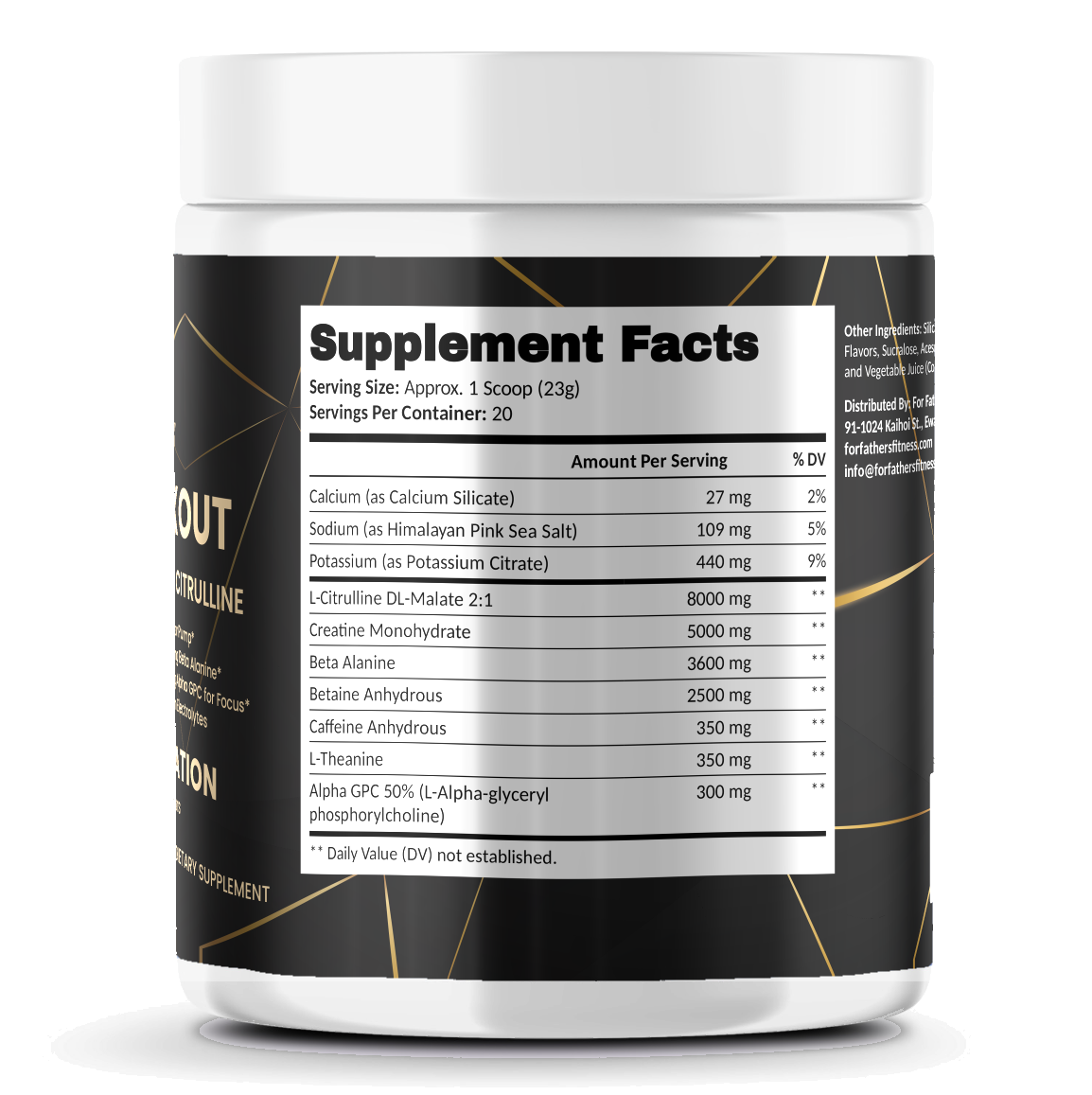 Pre-Workout with Creatine – Grape Annihilation – For Fathers Fitness – right side – Supplement Facts