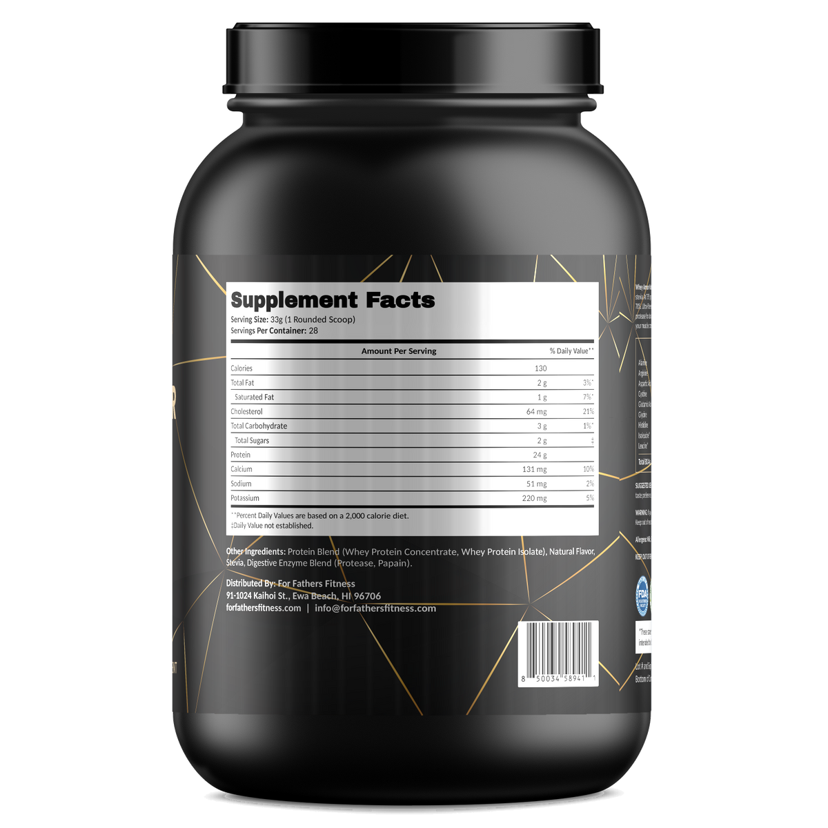 Whey Armor Natural Protein – Vanilla – For Fathers Fitness – right side – Supplement Facts