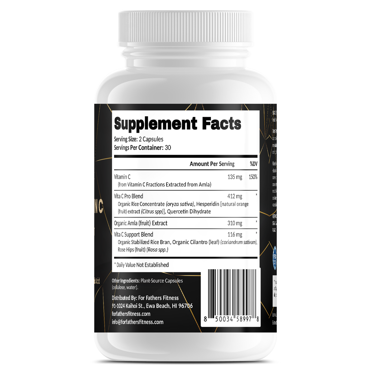 Plant-Source Vitamin C – For Fathers Fitness – back – Supplement Facts