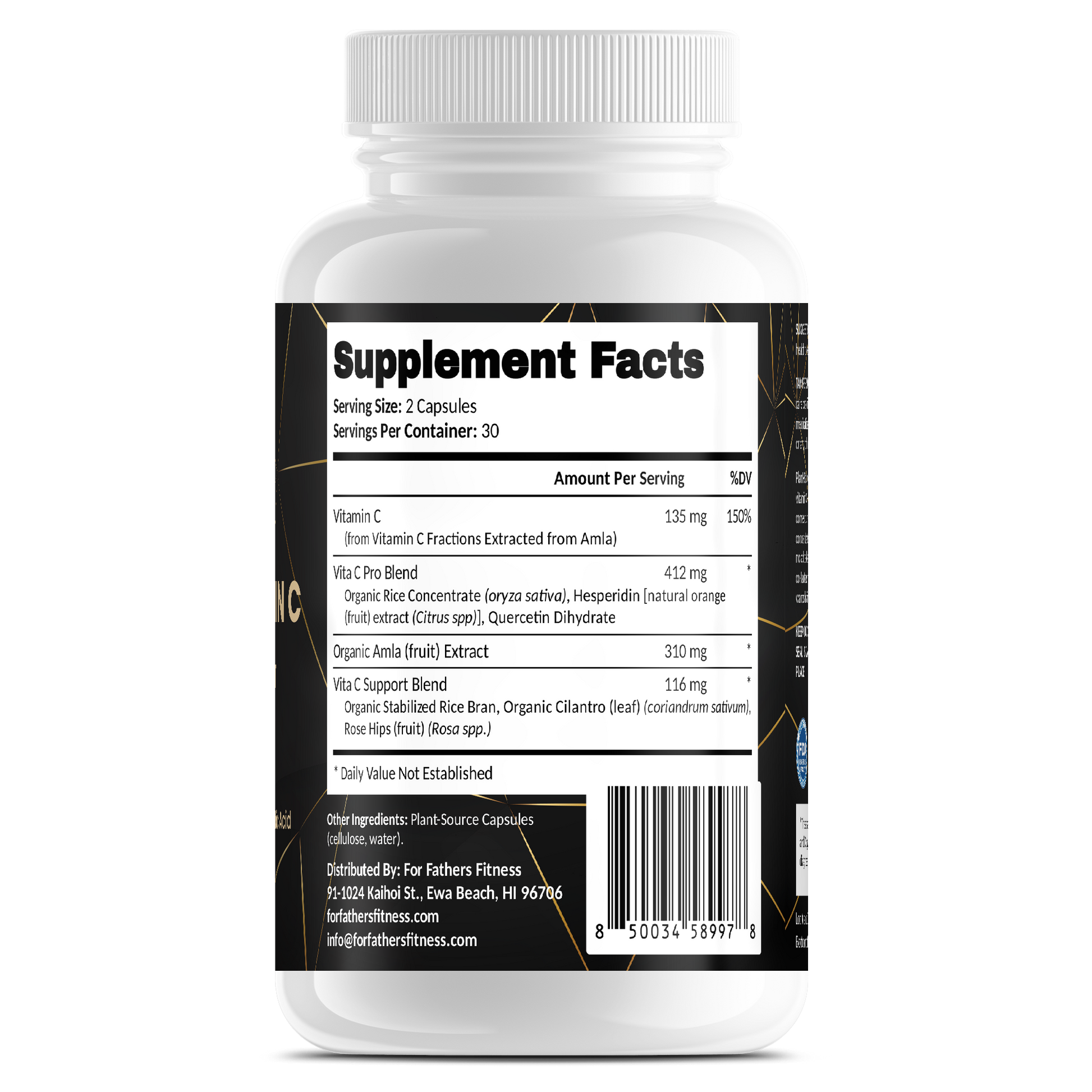 Plant-Source Vitamin C – For Fathers Fitness – back – Supplement Facts