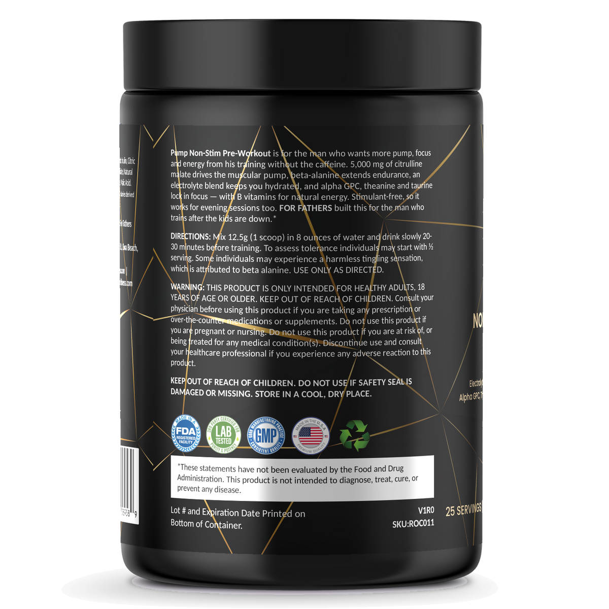 Pump Non-Stim Pre-Workout – Pineapple – For Fathers Fitness – left side – directions