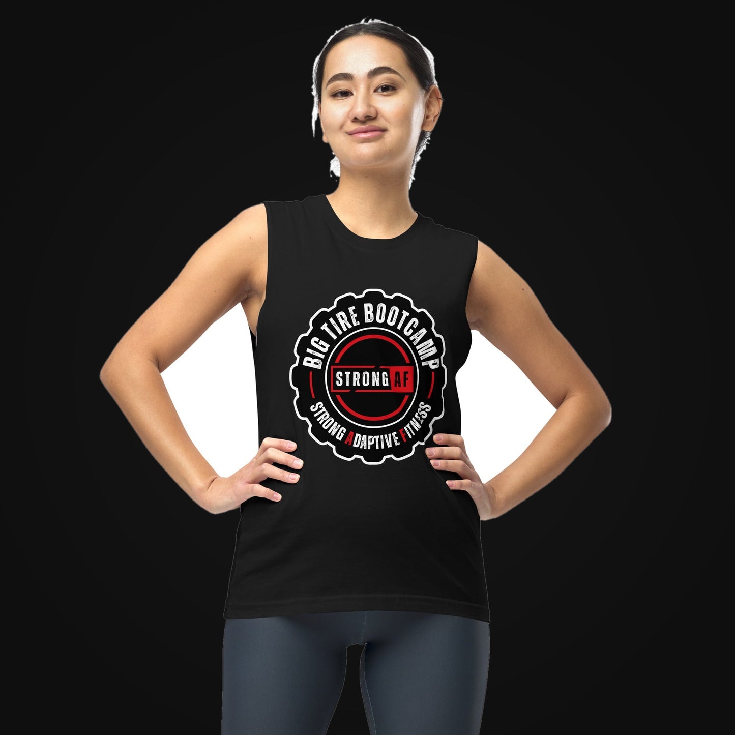 Big Tire Bootcamp STRONG AF Muscle Shirt on dark