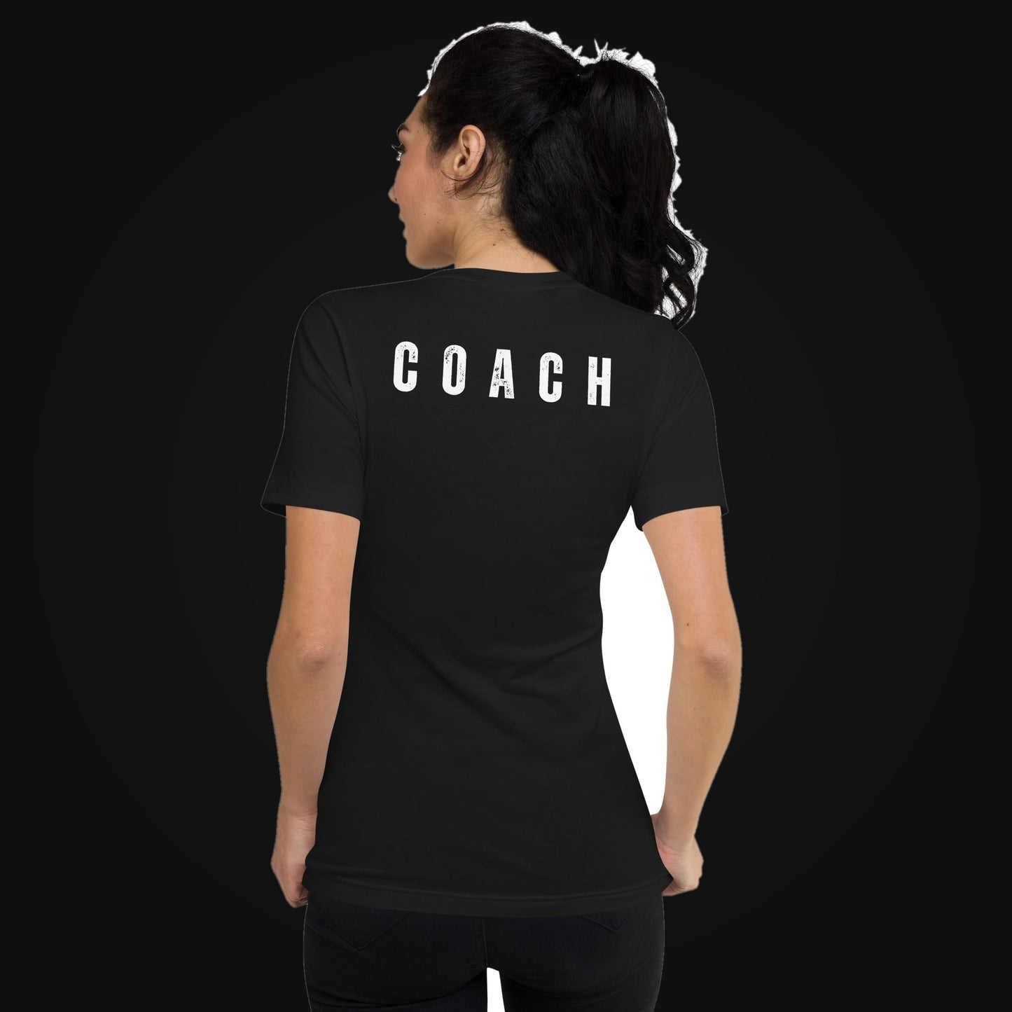 Strong AF Unisex V-Neck Coach Tee on dark