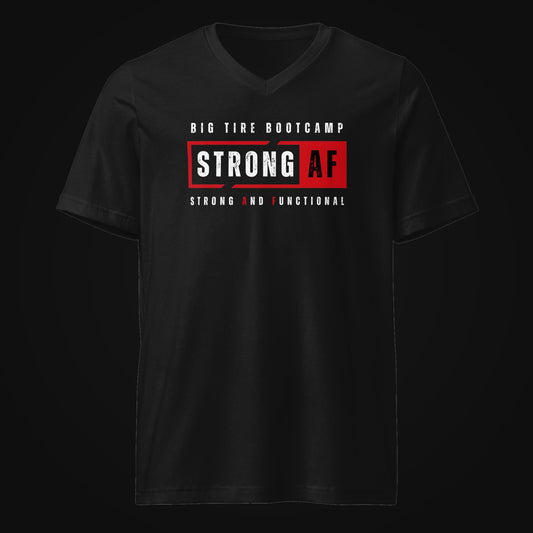 Strong AF Unisex V-Neck Coach Tee on dark