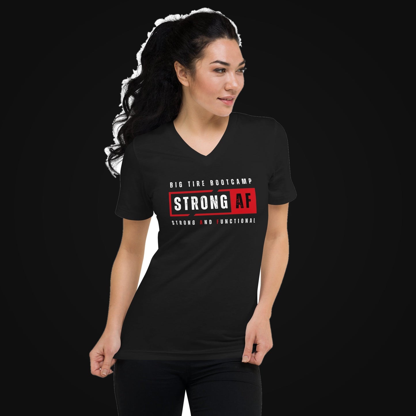 Strong AF Unisex V-Neck Coach Tee on dark
