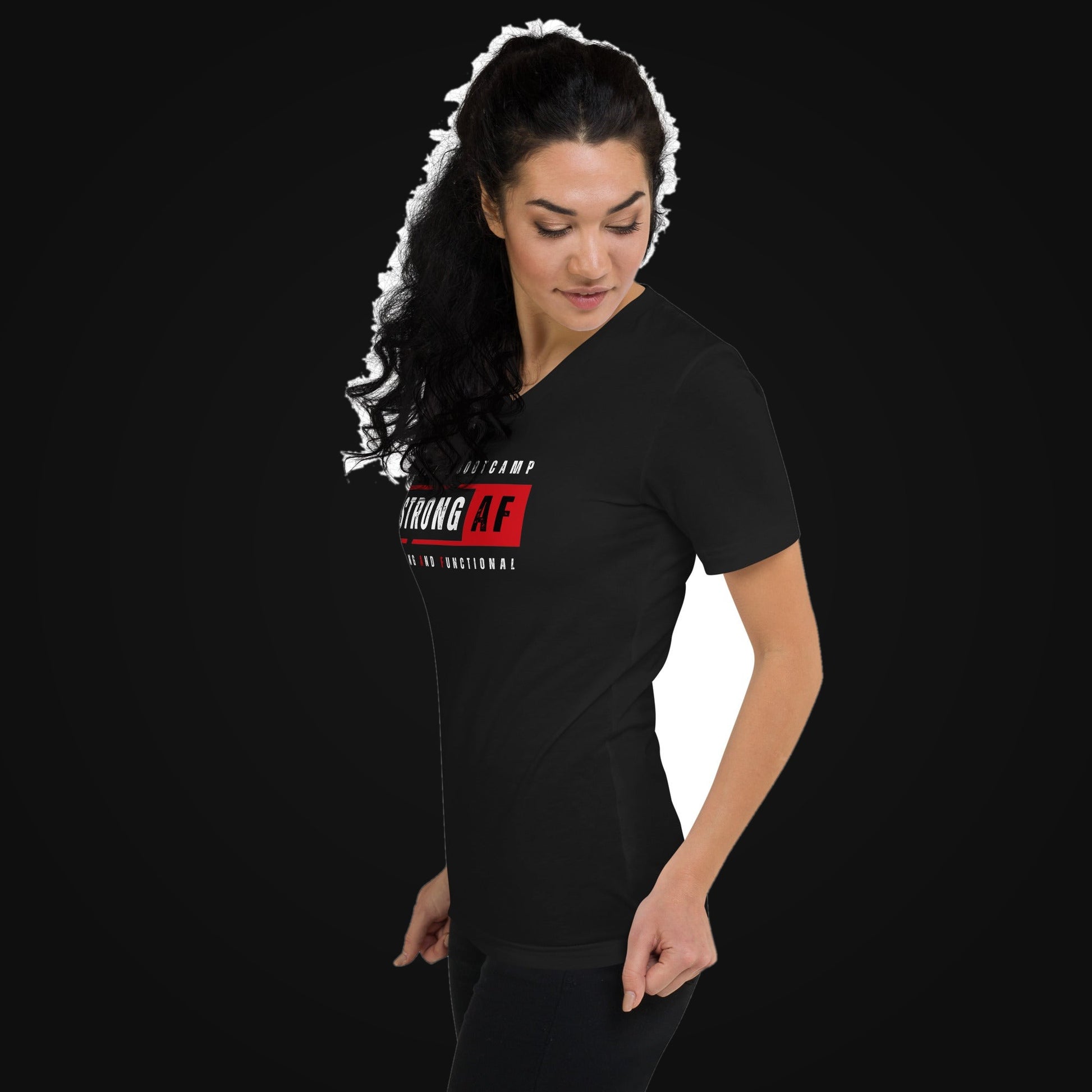 Strong AF Unisex V-Neck Coach Tee on dark