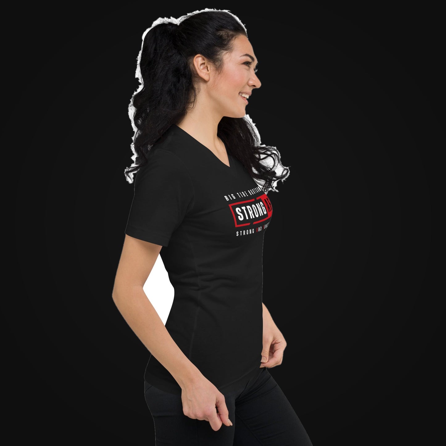 Strong AF Unisex V-Neck Coach Tee on dark