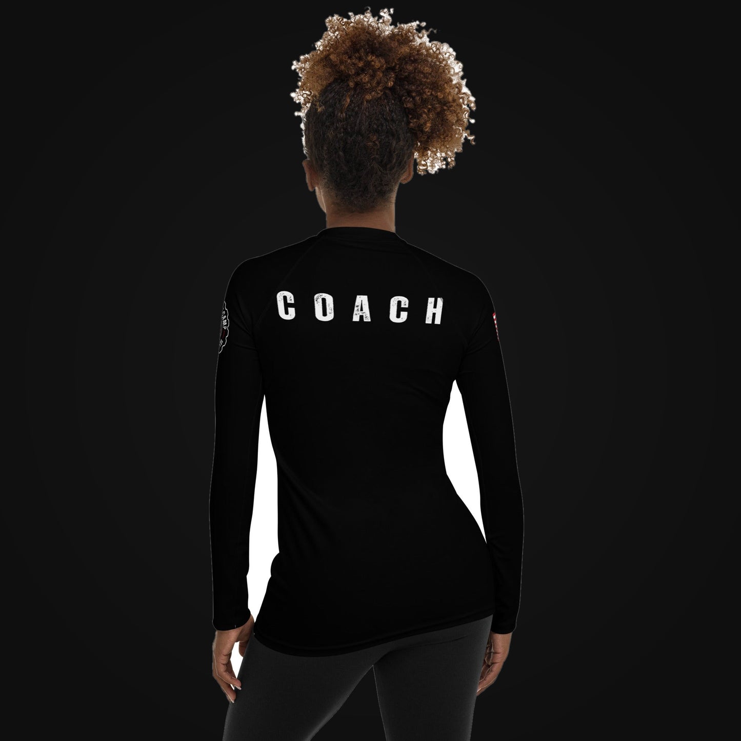 Women's Long Sleeve Rash Guard Coach Shirt on dark