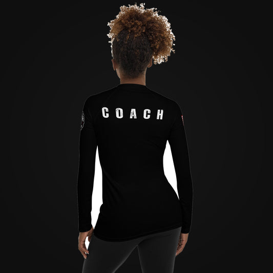 Women's Long Sleeve Rash Guard Coach Shirt on dark
